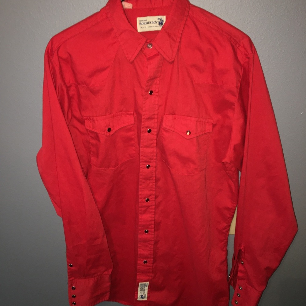 Tall Medium Red Pearl Snap Button Up